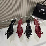 Patent Leather Tip High Heels 2025 Spring New Bows Decorated High Heels After The Word Empty Women's
