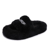 Plush Slippers Women Wear High-Level Spring And Autumn Leisure Home Thick Embroidery A Word Hairy