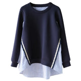 Women's Clothing Japan Hanchun Autumn New Long-Sleeved Top Air Cotton Collar Striped Splicing Shirt