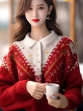 And Winter New Design Heavy Industry Hook Flower Wearing Alpaca Thick Sweater Senior Sense Loose Knit Shirt