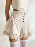 Buckle Tie With Casual Shorts Sweet Spicy Fashion Lotus Leaf Side To Receive Waist Wide Legs Hot Pants