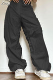Streetwear Oversize Drawstring Cargos Parachute Pants Low Waist Sweatpants Shirring Hip Hop Baggy Trousers Tech