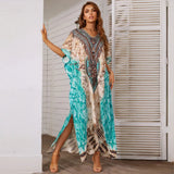 Style Printed Oversized Beach Blouse Sexy Holiday Sweater Long Robe Bikini