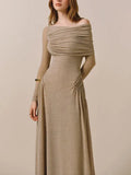 Bodydress Dress Women 2025 Autumn And Winter New Hanging Oblique Shoulder Design Folds Appear Slim Tea Break