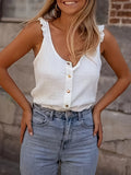 Summer New Solid Color Round Collar Button Decoration Sleeveless Vest T-Shirt Women's