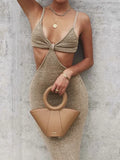 Sexy Summer Vacation Outfits Knitted Halter Maxi Dresses for Women 2023 Elegant Dress Sets Holiday Beach