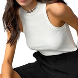 Zingj New Slim Rib Sleeveless T-Shirt Jacket Female Short Sexy Slim