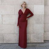 2025 New Women's Fashion Temperament Sexy Tight Wrinkles V Collar High-Waist Long Sleeve
