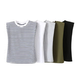 Spring Style Shoulder Pads Loose Multicolor Sleeveless Round Collar T-Shirt