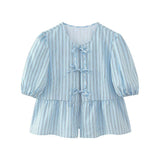New Bubble Sleeve With Solid Color Short Top