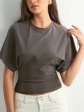 Korean Version Design Round Collar Collar Collar Short-Sleeved T-Shirt For The Summer New Simple And Pure Color Loose