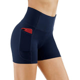 Shorts Solid Color High Waist Pocket Hip Tight Three-Point Hot Pants Running Training Fitness