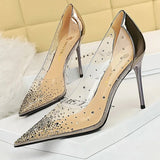 Shoes 2021 New PVC Transparent Heels Women Pumps Sparkle Rhinestones High Heels Sexy Party Shoes Stiletto Large Size