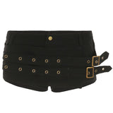 Trendy Dark Punk Style Buckle Decoration Low-Waist Sexy Babes Super Shorts
