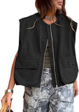 New Sleeveless Pocket Loose Vest Zipper Coat