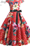 Short Sleeve Polka Dot Dress Women Elegant Work Office Casual Print A-Line Vintage Dress Big Swing Rockabilly