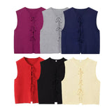 Autumn Women's Bow Tie With Loose V-Neck Sleeveless Knitted Vest