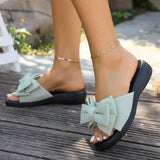 Summer New Korean Version Of The Bow Flat-Bottom Slippers Women Wearing Toe-Word Drag Fashion Beach Cool
