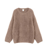 Selling Pure Color Imitation Marten Netted Round Sweater Women 2025 New Soft Knitting Base