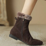 Skin Flat Thick High Heel Ankle Boots Women's 2025 Winter New Warm Cotton Shoes Retro Wool