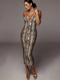 Sexy Women's Leopard Snake Print Dress Fashion Ladies Long Maxi Dress Party Bodycon Occasion Dresses Evening