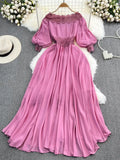 Autumn Women Sexy Slash Neck Lace Patchwork Irregular Party Long Dress Red/Black/Green Lantern Sleeve Off Shoulder
