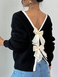 And Winter New Sweater Women's Fashion Back Bow Decorated Round Collar Knitted