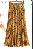 Women 2023 High Waist Floral Print Mid Calf Long Pleated Skirt Girls Summer Vintage Elegant Chiffon Midi