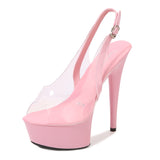 Zingj Rhinestone Fish Mouth Shoes Nightclub Fine Heel Stilettos 15CM Car Model Sandals Female Runway Steel