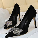 Shoes Bowknot Woman Pumps Rhinestone Women Heels Suede Women Shoes Sexy Party Shoes High Heels Female Shoes Black