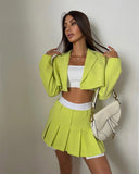 Cropped Blazer And Pleated Mini Skirt Set-Outfit