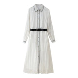 Women's High-End Wearing Belt Bumping Color Side Of The 100-Fold Long-Sleeved