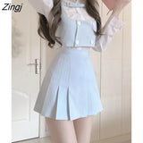 Winter Kawaii 3 Piece Skirt Sets Women Sexy Korean Fashion Elegant Mini Skirt Set Female Casual Y2k Chic Japanse Skirt
