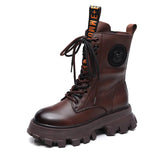Layer Of Cowhide Martin Boots Autumn And Winter Plus Velvet Warm New Pine Cake Bottom Zipper Locomotive