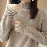 Zingj New Half High Collar Twist Thick Sweater Female Contracted All-Match Inside The Autumn Winter Solid Color Bottom Sweater-Outfit