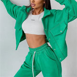Solid Women's Dress Loose Waist Trousers Casual Long Sleeve Two Sets Single Buckle Coat Jacket