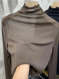 Zingj Anti-Hook Silk Half High Collar Wood Ear Mesh Bottom Shirt Spring New Women's Thin Inside Jacket