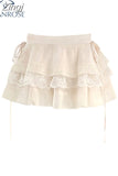 Kawaii Lolita Mini Skirt For Women Lace Casual Elegant 90s Sweet Female Skirt High Waist Bandage Korean Skirt 2023