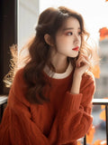 Year's Popular Beautiful Orange Round-Neck Sweater Women Wear Loose Knitting Tops In Autumn And Winter With A Small Fragrant