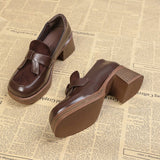 Autumn New High-Heeled Shoes Small Leather Shoes Women Black Thick Heel Single Shoes Round Head British Thick-Soled Lefu