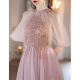 Super Fairy Evening Dress Female Pink Host High-End Light Luxury Birthday Ceremony Senior Small Banquet