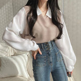 Zingj Plus Size Fat Mm Fake Two T-Shirt Female Splicing POLO Collar Long Sleeve Hoodie Screw Thread Loose Versatile