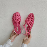 Bag Head Hollow Sandals Women 2025 New Summer Braided Flat Shoes Niche Retro Beach Roman