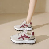 Sneakers Women's New Spring Retro Leather Thick Soles Raised Running Shoes Thick Soles Increase Old Dad