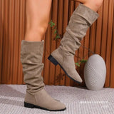 Pile Velvet Brae Western Boots Women High-Clinity Cylindrical Head Solid Color Coarse And Flat Bottom Fashion