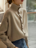 And Winter Women's Clothing Pure Color Leisure Single Row Buckle Collar Long-Sleeved Knitted Cardigan Women Elegant And