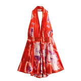 Summer New Fashion V Collar Sling Sexy Print Hanging Neck Collar Short Dress