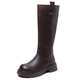 Layer Of Cowhide Long Boots Women Plus Velvet Autumn And Winter New Trend Thick Bottom High Leather Knight Boots
