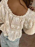 Sexy Lady U Collar Embroidered Long-Sleeved Shirt