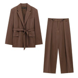 Women's INS Burst Fashion With Belt Loose Casual Suit Jacket + Trousers